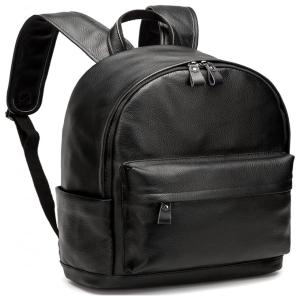 Mochila de Couro para Laptop Casual Unissex, CPJ, Preto