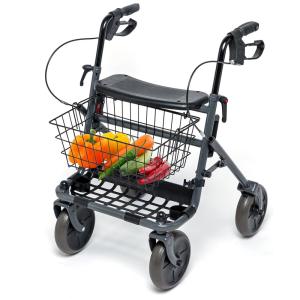 Andador para Idosos com Estrutura de Aço, Cesto de Compras e Rodas Ajustáveis, Suporta 136 Kg, UJQNBM, Preto