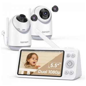 Babá Eletrônica com 2 Câmeras, Vídeo e Áudio sem Wifi, Alcance 548M, Bonoch, Branca