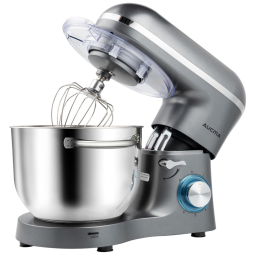 Batedeira Elétrica de Bancada 6.5 Litros 6 Velocidades em Aço Inoxidável, 110V 660W, Aucma, Cinza