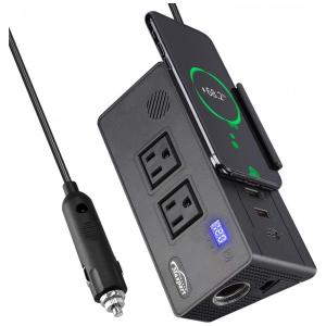 Maxpart Inversor de Potência Automotivo 400W, com Tomadas e porta USB Duplos, TWING, Preto