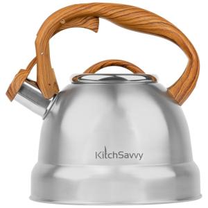 Chaleira de Chá 3L com Apito, Aço Inoxidável, KITCHSAVVY, Prateado
