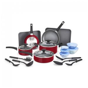 Conjunto de Panelas Antiaderentes e Utensílios, 21 Peças, BELLA 17437, Vermelho