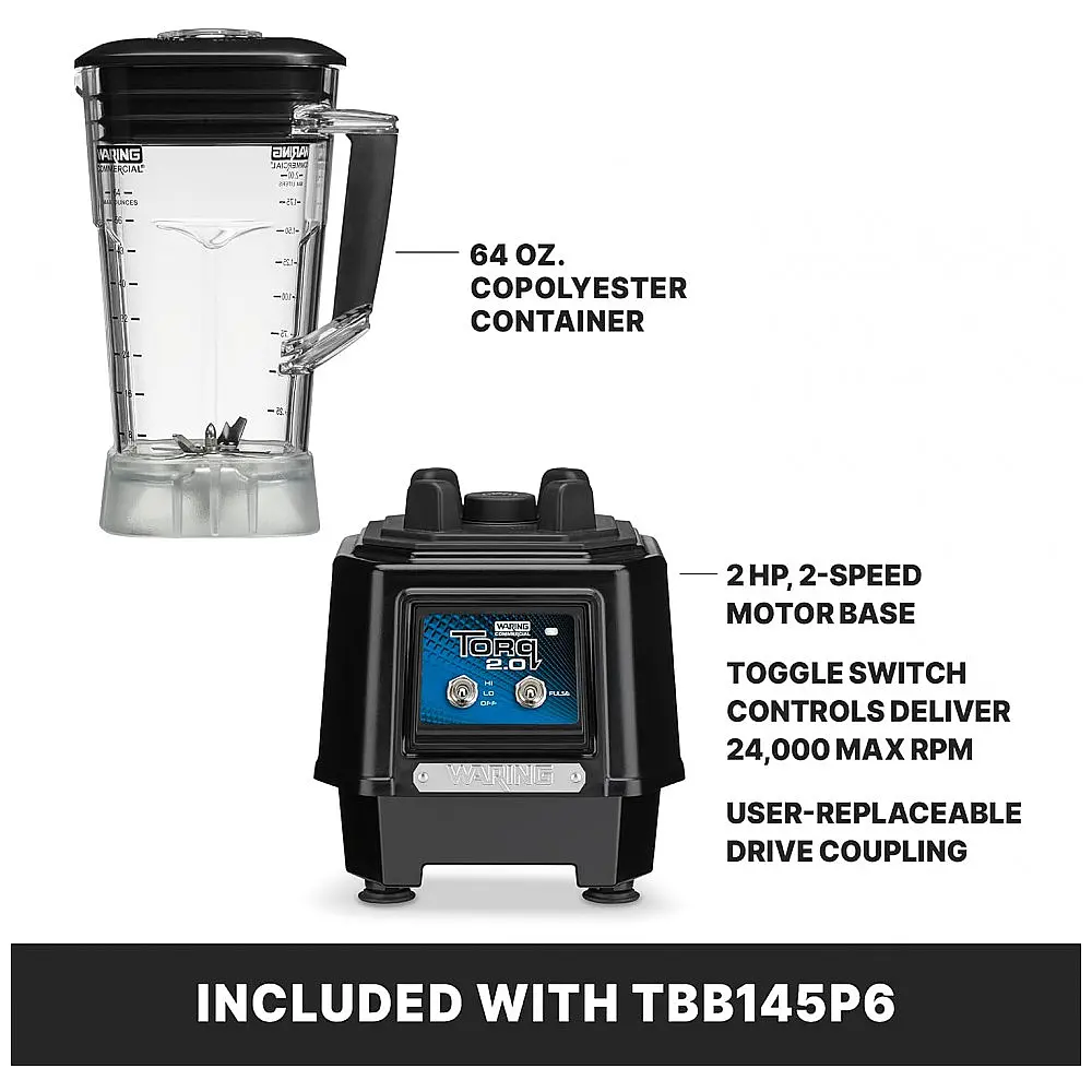 Liquidificador Profissional 2L com 2 Velocidades, Sem BPA e Plugue de 5 a 15 Fases, 110V, Waring TBB145P6, Preto — foto 3