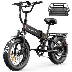 Bicicleta elétrica dobrável Jasion X Hunter preto sombra pneu grosso 20" motor 750W pico 1400W bateria 48V 13Ah até 112 km 110V