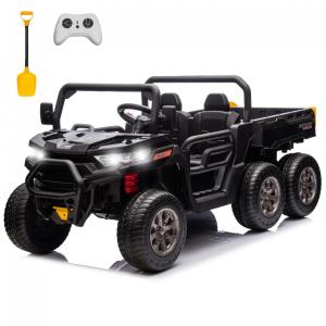 Caminhão Basculante Infantil Elétrico Sopbost Preto 24V 2 Lugares 4 Motores 75W Caçamba Automática 4WD Pneus EVA Controle Bluetooth