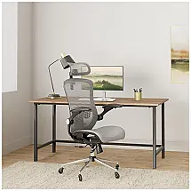 ZLHECTO Cadeira de Escritório Ergonômica Giratória com Apoio de Braços, Suporte Lombar Ajustável e Apoio de Cabeça 2D, Cinza Escuro