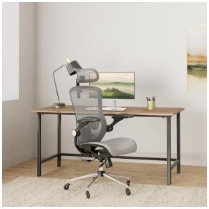 ZLHECTO Cadeira de Escritório Ergonômica Giratória com Apoio de Braços, Suporte Lombar Ajustável e Apoio de Cabeça 2D, Cinza Escuro