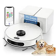 Robô Aspirador e Esfregão SHELIKI D60S MAX Branco LiDAR 360° Autoesvaziamento 75 Dias 6000Pa WiFi Alexa