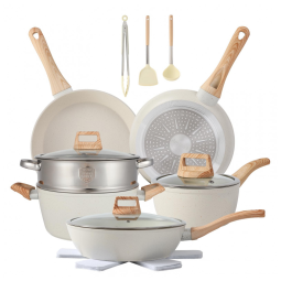 Conjunto de Panelas Antiaderente 16 Peças Anymark, Branco - Ideal para Cozinhar diário