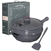 Panela Funda com Tampa de Vidro, Cabo Frio, Grelha a Vapor, Livre de PFOA, Segura para Lava-louças e Forno, TIBORANG,Carvão