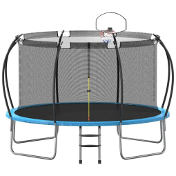 Cama Elastica Infantil com Diâmetro e Cesta de Basquete para até 170 kg, NAZHURA 12 FT TRAMPOLINE 12 FT, Azul