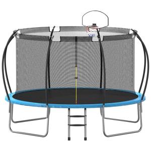 Cama Elastica Infantil com Diâmetro e Cesta de Basquete para até 170 kg, NAZHURA 12 FT TRAMPOLINE 12 FT, Azul