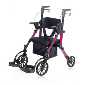 Andador 2 em 1 para Adultos e Idosos de até 136 kg Dobrável com Encosto Reversível, ELENKER, Vermelho