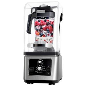 Liquidificador Profissional 2,6L com Tampa à Prova de Som e Processador Elétrico para Shakes e Smoothies, 110V 2200W, Cavlhils, Prata