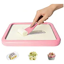 Kit Máquina de Sorvete Rolado VYEMOYo Rosa com Bandeja Congelante e 2 Espátulas Modelo ZBP