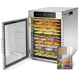 Desidratador de Alimentos Comercial com 12 Bandejas em Aço Inoxidável e Temporizador de 24H, 110V 800W, NOPAARD, Prata