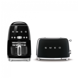 Conjunto Smeg Retro de Cafeteira e Torradeira 2 Fatias Preta