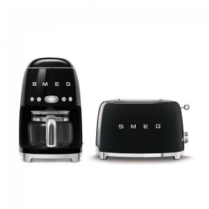 Conjunto Smeg Retro de Cafeteira e Torradeira 2 Fatias Preta