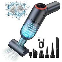Aspirador de Pó Automotivo Portátil e Recarregável 2000mAh com Luz LED, Potente 9000PA, SUNCANDXY, Cinza