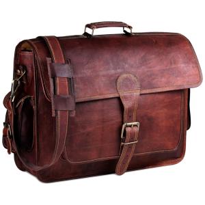 Bolsa Maleta de Couro Unissex para Laptop, HULSH, Marrom