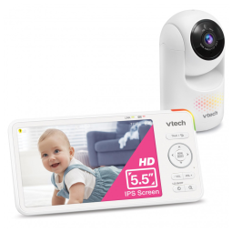 Babá Eletrônica para Bebê VTech 13 cm IPS 720P com Câmera e Áudio, Giro, Inclinação, Zoom, Luz Noturna, Conversa Bidirecional