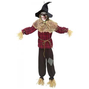 Espantalho Assustador com Olhos de LED Vermelhos para Decoração de Halloween