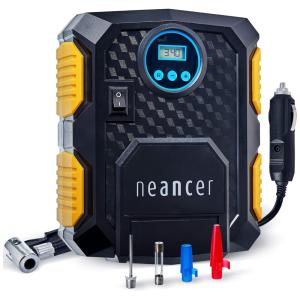 Mini Compressor de Ar Elétrico Automotivo, portátil, 12V, 150 PSI com Painel Digital e Desligamento Automático, NEANCER, Preto