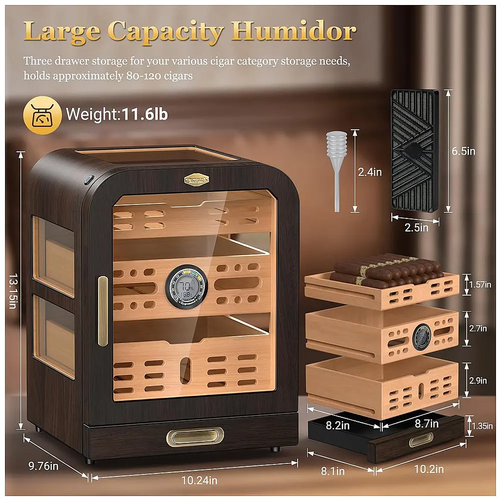 Humidor de Charutos Usewire Madeira Cedro com Janelas Laterais LED Digital 80-120 Charutos — foto 2