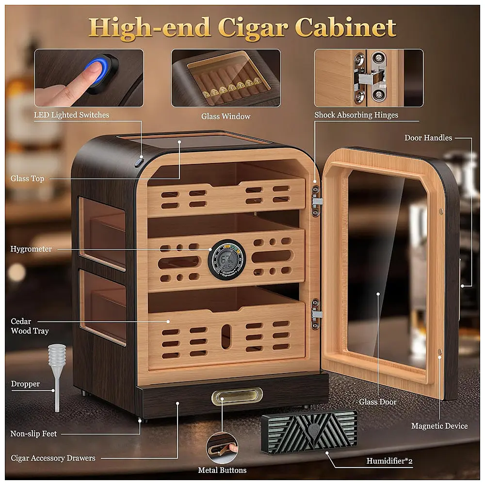 Humidor de Charutos Usewire Madeira Cedro com Janelas Laterais LED Digital 80-120 Charutos — foto 3