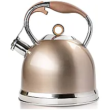 HIHUOS Chaleira de Chá 3L, com Apito, Aço Inoxidável, Dourado