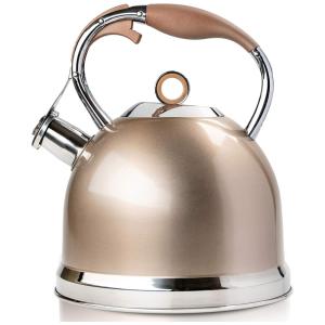 HIHUOS Chaleira de Chá 3L, com Apito, Aço Inoxidável, Dourado