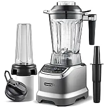Liquidificador de Bancada 1.8L com Garrafa de Viagem de 600ml, 1800W 110V, AMZCHEF, Prata