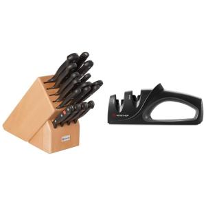 Conjunto de Facas Wsthof em Aço Inoxidável com Bloco de Bancada e Afiador Embutido, 12 Peças, Preto