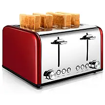 Torradeira Elétrica de 4 Fatias com 6 Níveis de Tostagem e Função Bagel, 1650W, 110v, CUSIBOX, Vermelho