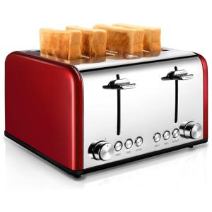 Torradeira Elétrica de 4 Fatias com 6 Níveis de Tostagem e Função Bagel, 1650W, 110v, CUSIBOX, Vermelho