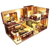 Casa em Miniatura Realista com Móveis de Madeira com Caixa de Música para Adultos e Adolescentes, Lannso, Marrom