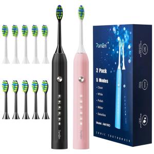 Escova de Dentes Elétrica Recarregável com 5 Modos e Temporizador, 7AM2M AM101, Verde