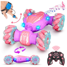 Carrinho de Controle Remoto e Sensor de Gestos com Tração Controlada Manualmente, Rotação de 360 , Luz e Música, Lovovia, Rosa