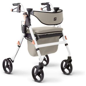 Andador Adulto Idoso com Apoio de Braço, Assento Acolchoado e Cesto, Suporta até 136 kg, MEDLINE MDS86845W, Bege