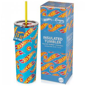 Copo 700 mL Hot Wheels de Aço Inoxidável Isolado a Vácuo com Tampa e 2 Canudos, Azul