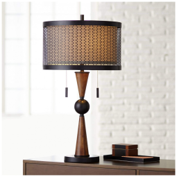 Luminária de Mesa Clássica em Metal e Abajur de Tecido, FRANKLIN IRON WORKS 20R05, Dourado