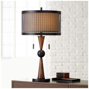 Luminária de Mesa Clássica em Metal e Abajur de Tecido, FRANKLIN IRON WORKS 20R05, Dourado