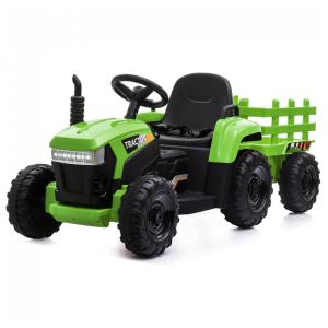 Trator Elétrico Infantil com Reboque e Motores Duplos de 35W á Bateria 12V, 3 Marchas e Luzes LED, TOBBI, Verde