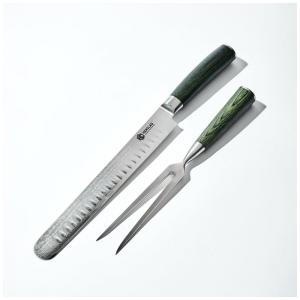 Conjunto de Faca e Garfo, Lâmina de Aço Inoxidável Damasco, HexClad