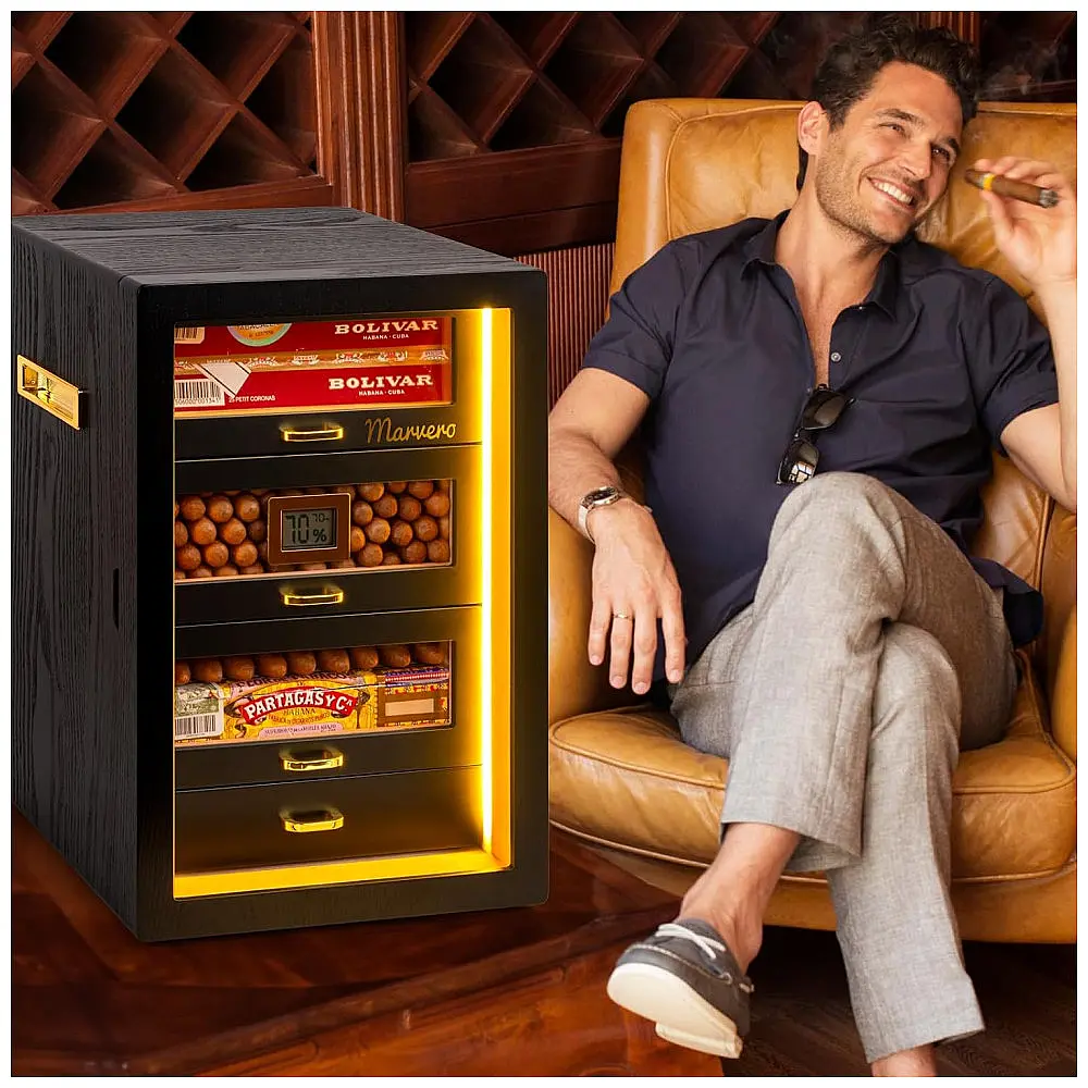 Humidor para Charutos Marvero Preto com Iluminação LED Tripla 200 Charutos 4 Gavetas Cedro — foto 2