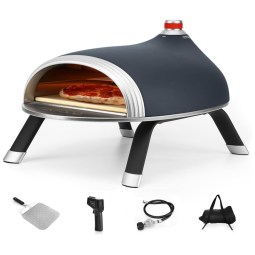 Forno de Pizza a Gás Portátil com Aquecimento Rápido e Uniforme, INFOOD, 5 Peças, Azul Marinho