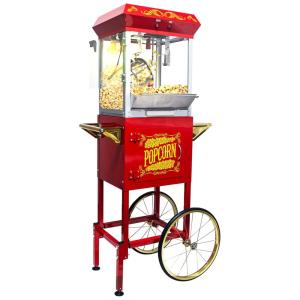 Pipoqueira Retrô 240 ml com Carrinho, Rodas, Caldeira Inox, Plataforma Aquecimento e Gaveta Grãos,FammyLoft