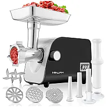Minjan Moedor de Carne Elétrico 3 em 1 Profissional, 3 Lâminas para Moagem, Aço Inoxidável, 1800W, 110v, N, N MGL, Preto