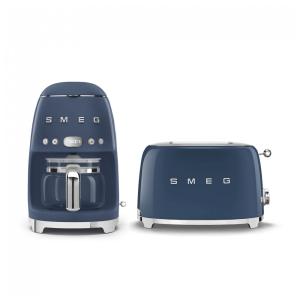 Conjunto Café da Manhã Smeg – Cafeteira Gotejamento 10 xícaras Programável + Torradeira 2 Fatias Inox Azul Marinho, Bundles TSF01 – 120V
